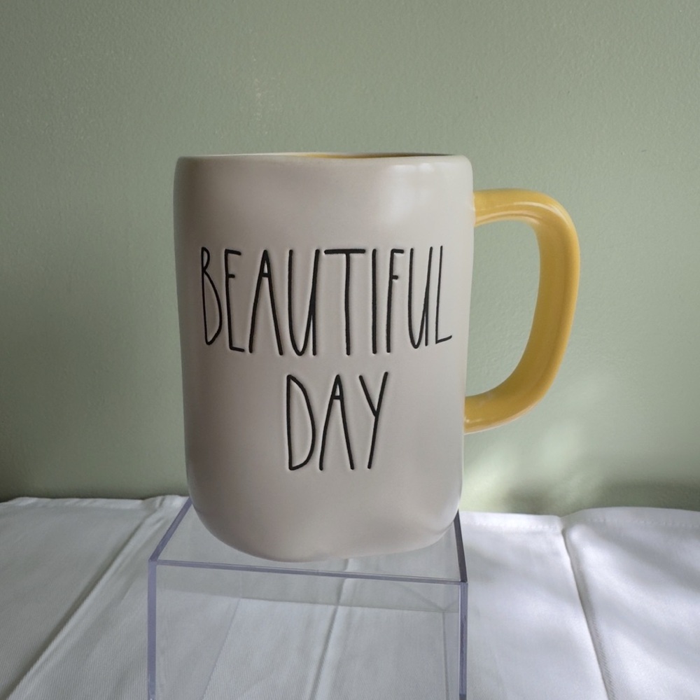 Rae Dunn BEAUTIFUL  Mug with Yellow Handle